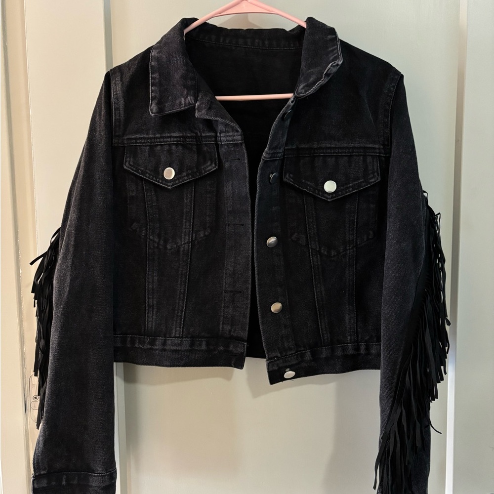 Black Fringe Denim Jacket
